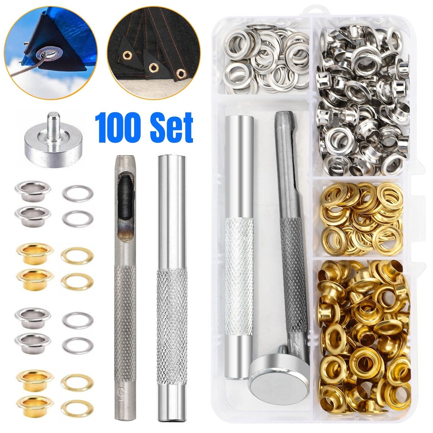 100 Set Tülle Kit Öse Leder Handwerk Stoff Leinwand Locher mit 3PCS Werkzeug