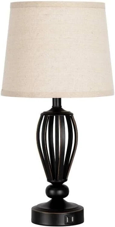 USB Bedside Lamp, 3-Way Dimmable Touch Table Lamp, Black Metal Base 07FC0E-D4 - KOEEK