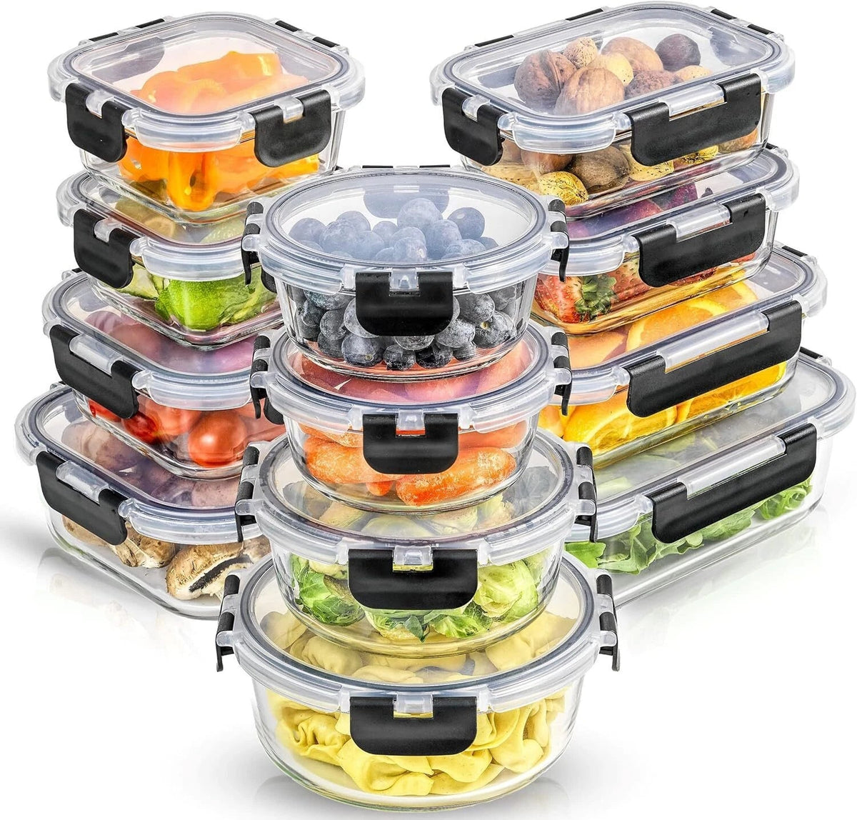 24pc Kitchen Storage Containers with Lids, Glass Meal Prep Container for Lunch 07FC0E-D4 - KOEEK