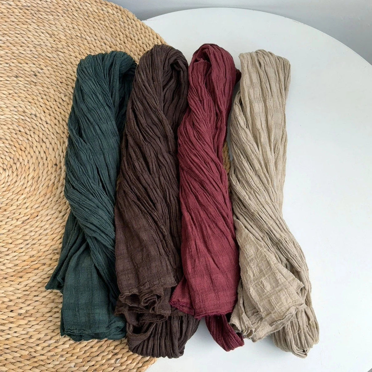 Mens  Bubble Linen Cotton Scarf Breathable Solid Shawl Neckerchief Scarves 07FC0E-D4 - KOEEK