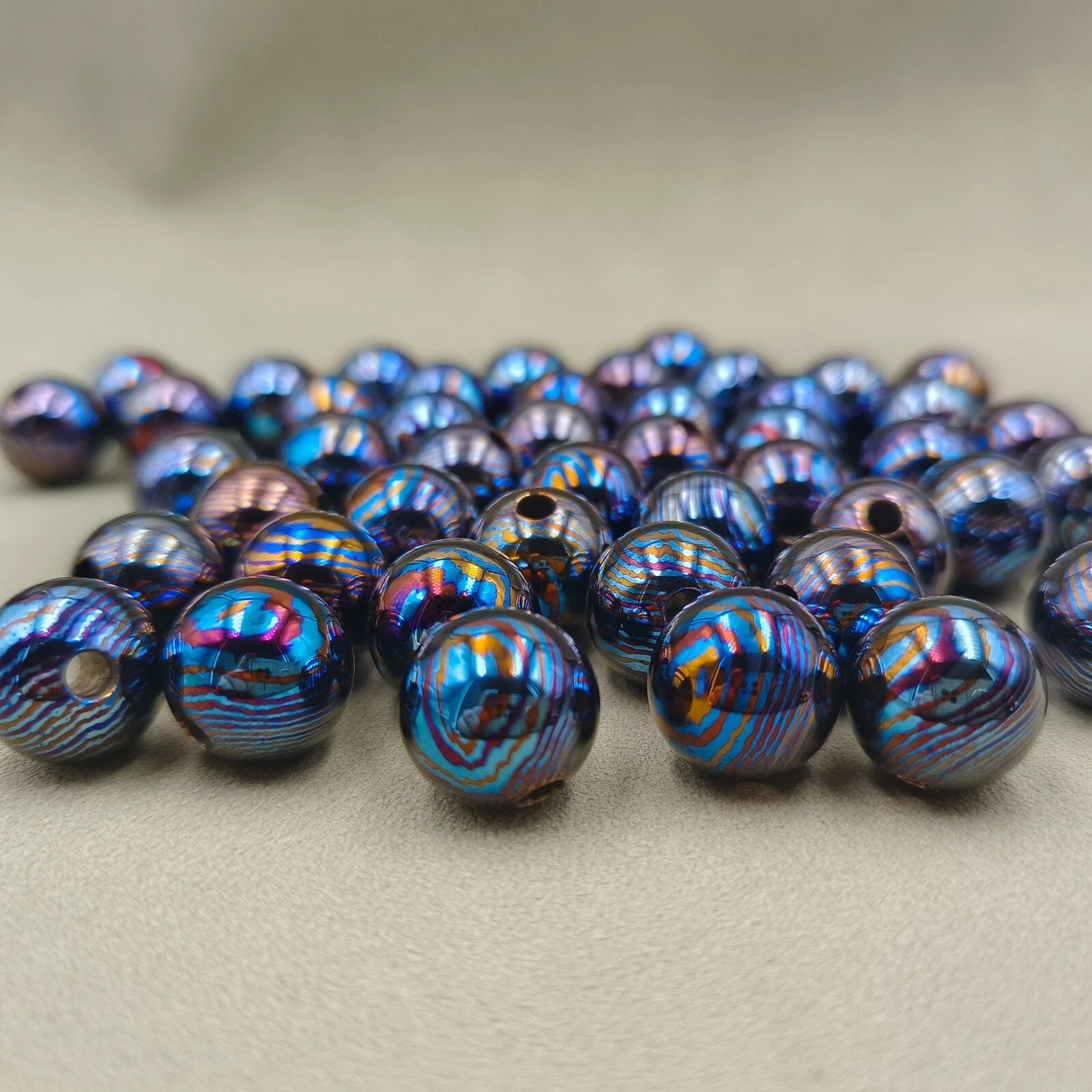 Titanium Damascus Bead Timascus round bead - Mokuti 6-22mm Bead 07FC0E-D4 - KOEEK