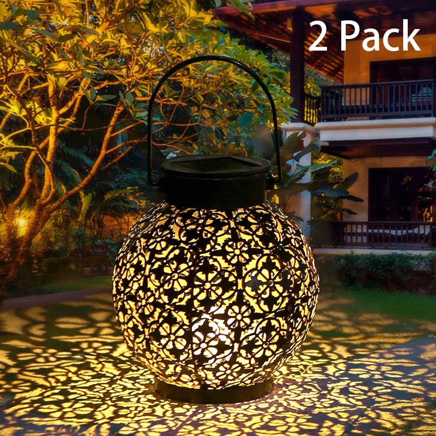 Solar Lanterns Outdoor Hanging Solar Lights Decorative Garden Lights (2 Pack) 07FC0E-D4 - KOEEK