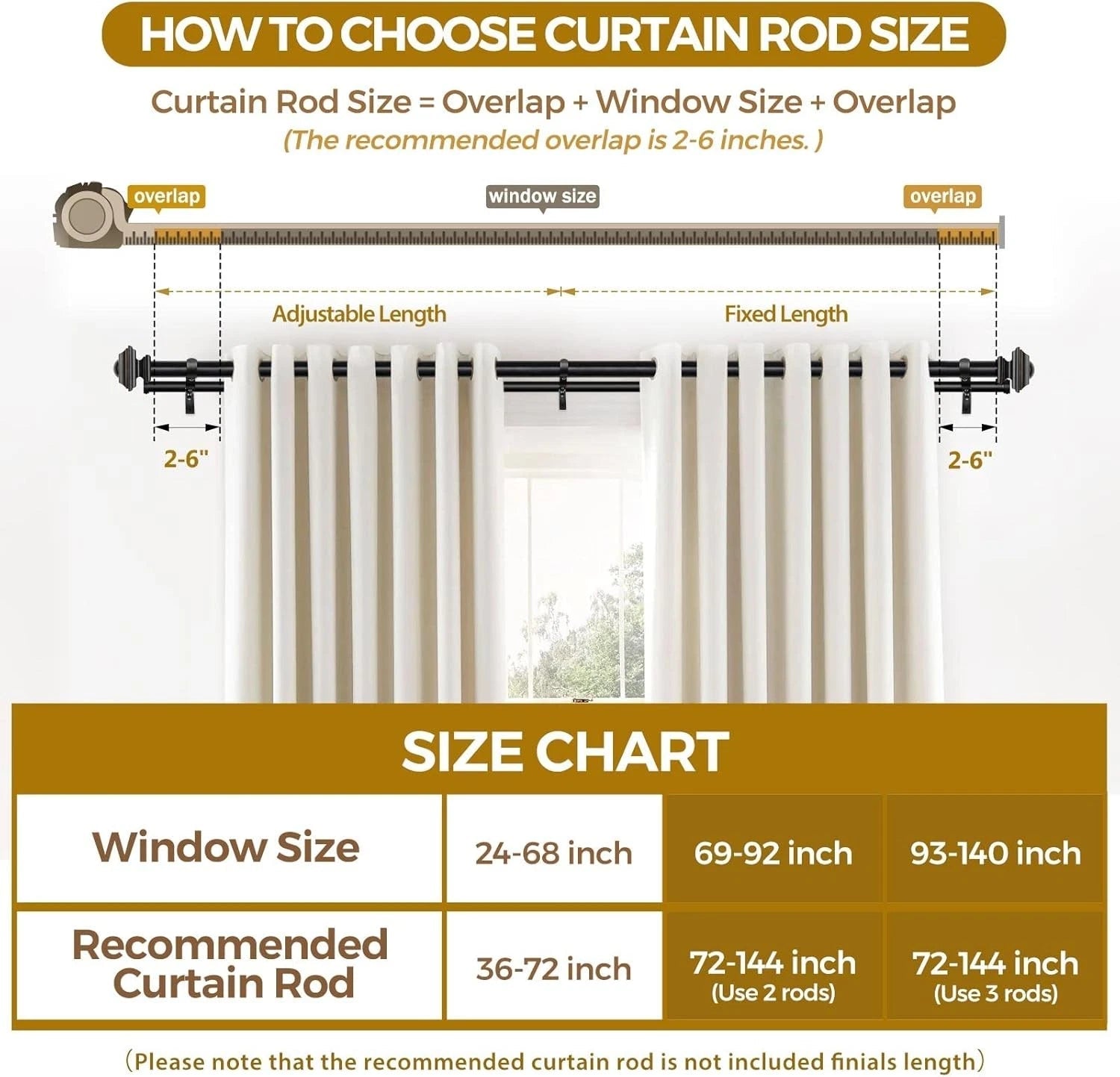 1-inch double curtain rod,adjustable length range from 72 to 144 inches 07FC0E-D4 - KOEEK
