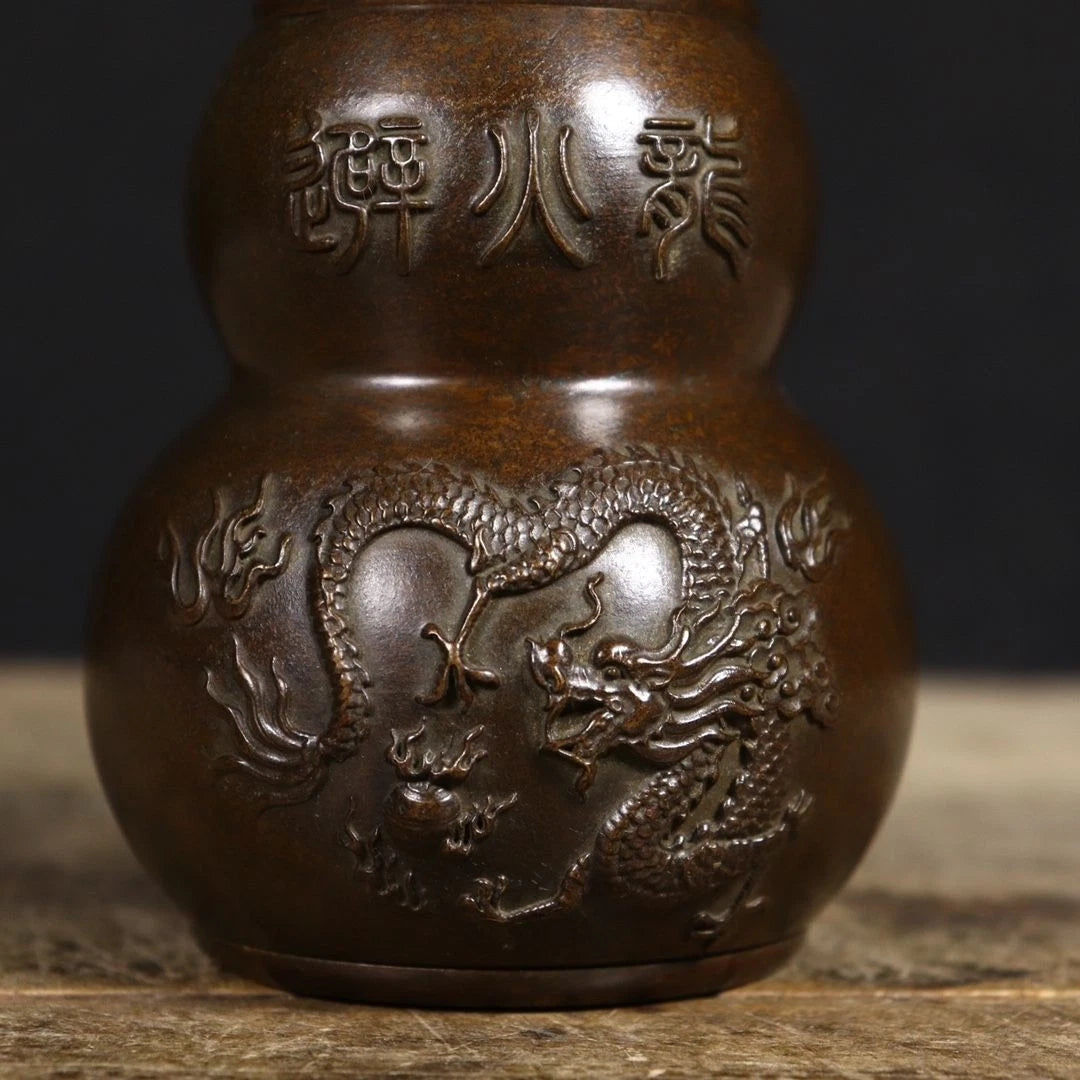 13.8cm Bagua Fire Dragon Gourd Bottle Figurine Feng Shui Copper Home Decor 07FC0E-D4 - KOEEK