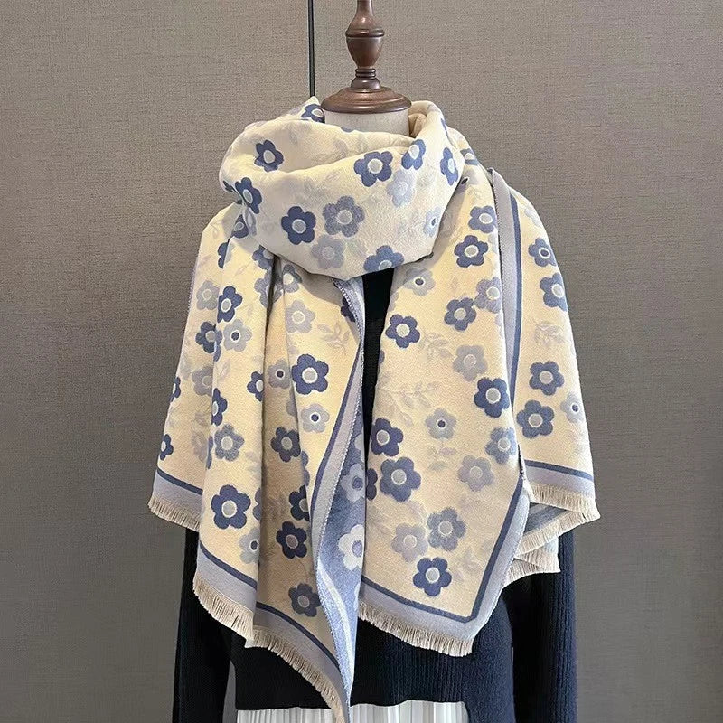 Womens Pink Floral Cashmere Scarf Large Blanket Winter Shawl Bandana Neckerchief 07FC0E-D4 - KOEEK