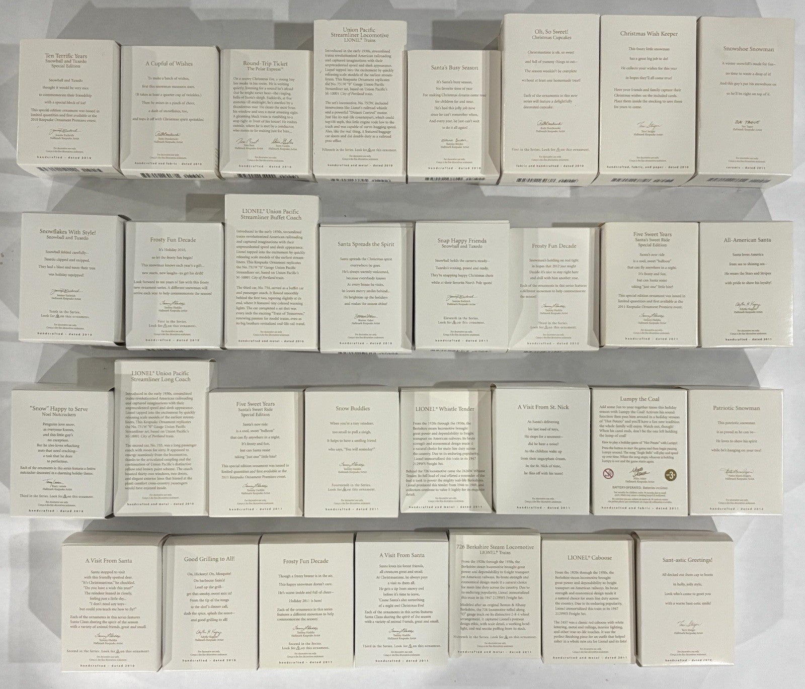 * / NEVER OPENED* - Lot Of 31 - HALLMARK KEEPSAKE ORNAMENTS - Yr 2010 - 2012 HALLMARK - KOEEK