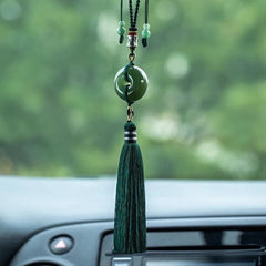 Hetian Jade Safety Buckle Car Hanging Ornament Tassel Rearview Mirror Pendant 07FC0E-D4 - KOEEK