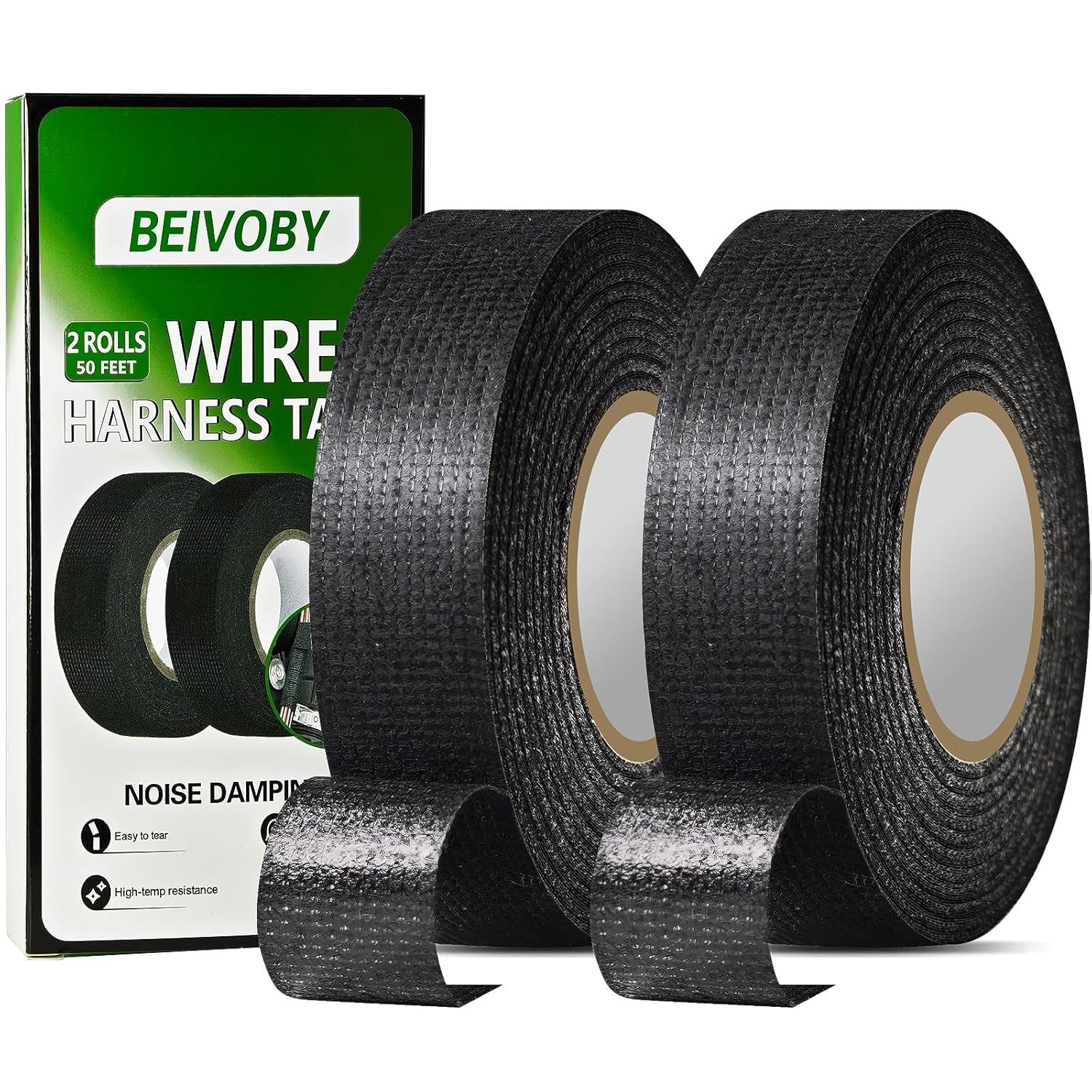 new 2 Rolls Automotive Wire Harness Tape, 50 Feet, High Temp Self-Adhesive Black 07FC0E-D4 - KOEEK