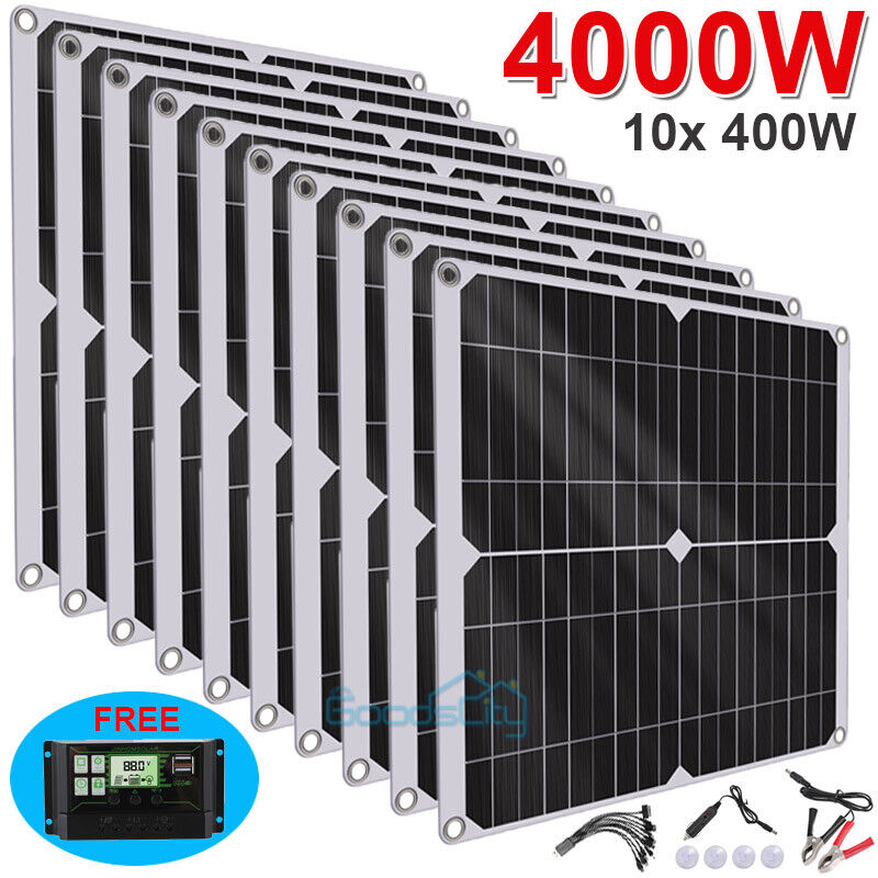 ny 4000W 400W Watt Fleksibelt Solpanel 12V Mono Home RV Rooftop Camping Off-Grid