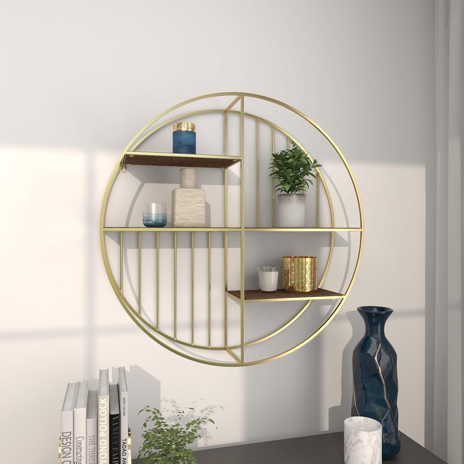 new Deco 79 Metal Geometric Wall Shelf Circle with 3 Wood Shelves and LARGE SIZE DECO 79 - KOEEK