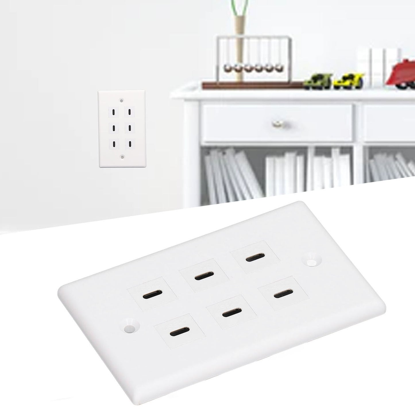 new 6 Port USB Type C Outlet Plug White USB Wall Plate With 6 Port USB C Socket koeek - KOEEK