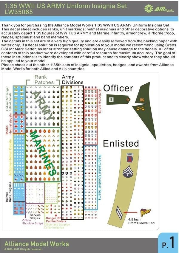 AM-WORKS LW35065 1/35 WWII U.S. ARMY Insignia Set (Decals) AM-WORKS - KOEEK