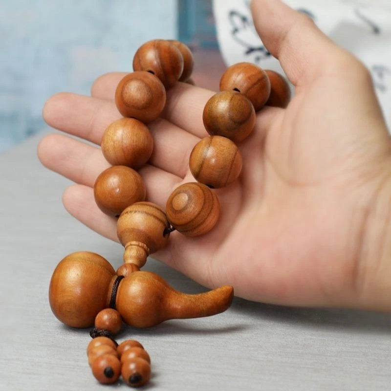 Peach Wood Car Pendant Buddha Beads Gourd Rearview Mirror Hanging Ornament 07FC0E-D4 - KOEEK