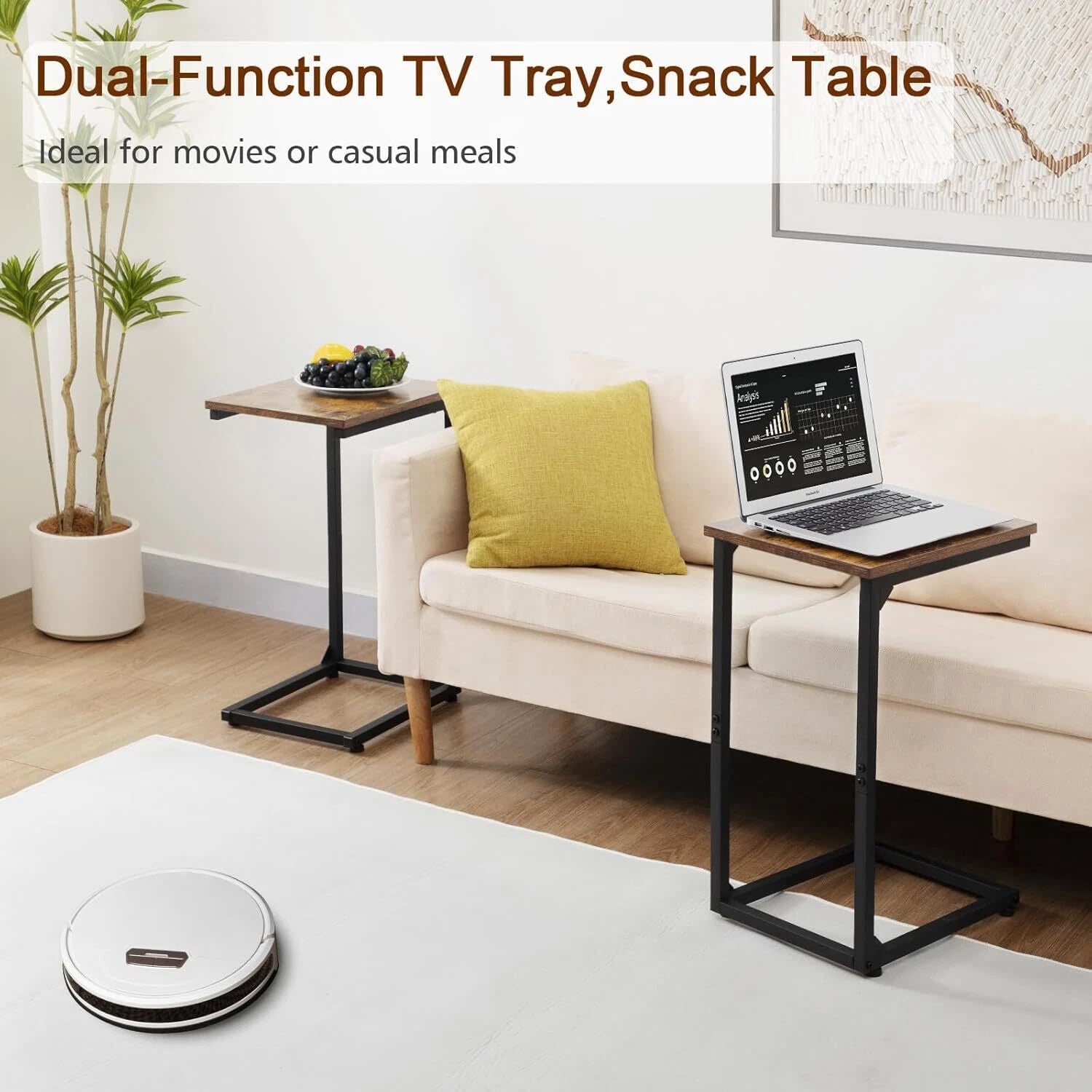 C Shaped End Tables, TV Trays Set of 2 for Living Room, Slide Under Couch Table 07FC0E-D4 - KOEEK