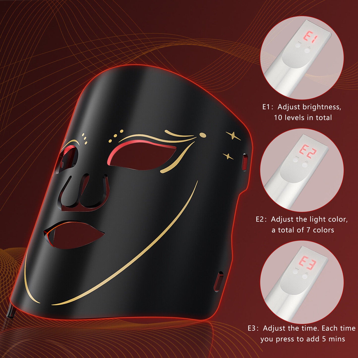 ny 7Colors Face LED Mask Red Light Therapy Lysterapimaske for ansiktshudpleie