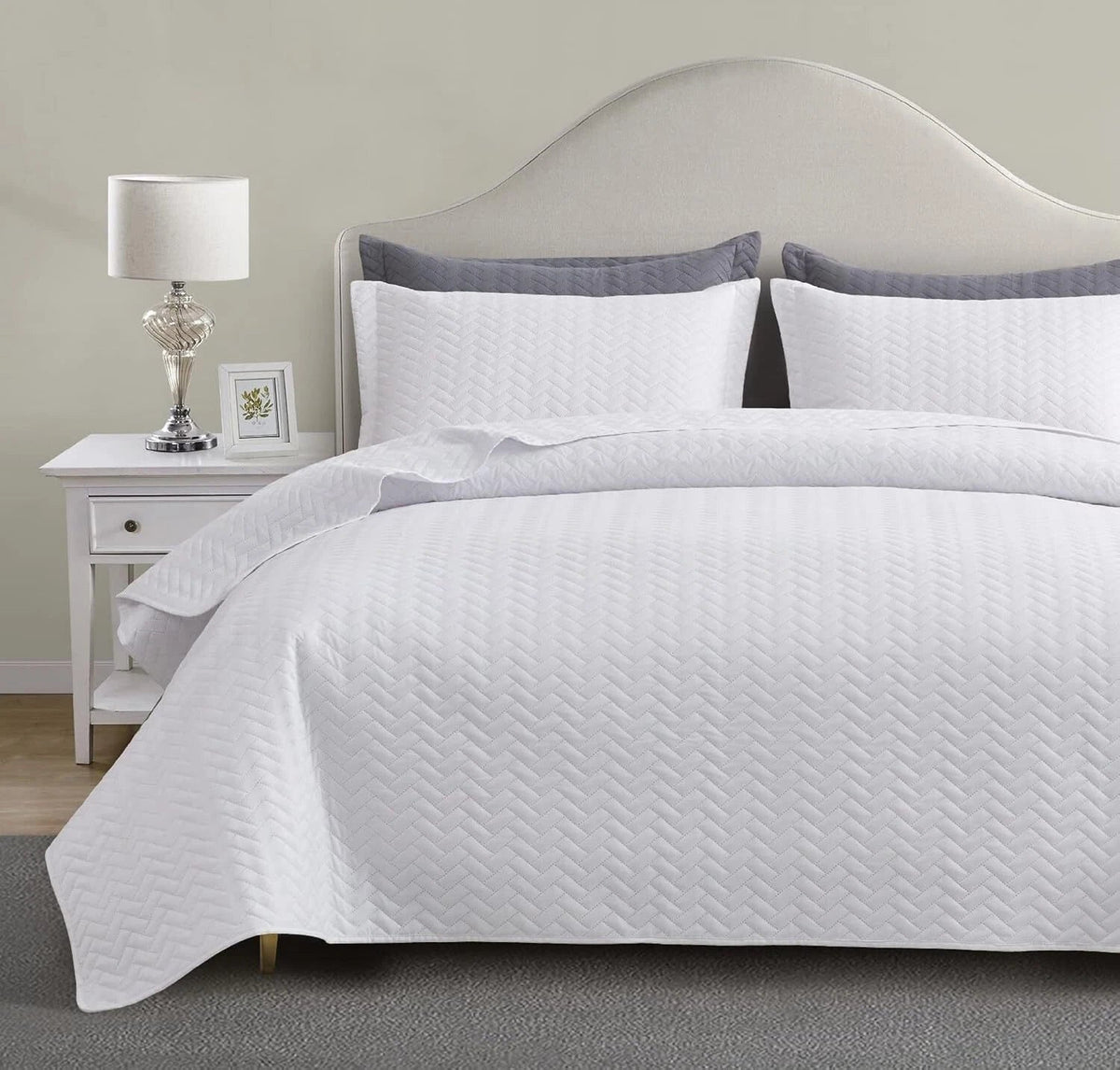 White Quilt Set King Size,Lightweight Bedspread Ultrasonic Chevron Pattern Light 07FC0E-D4 - KOEEK