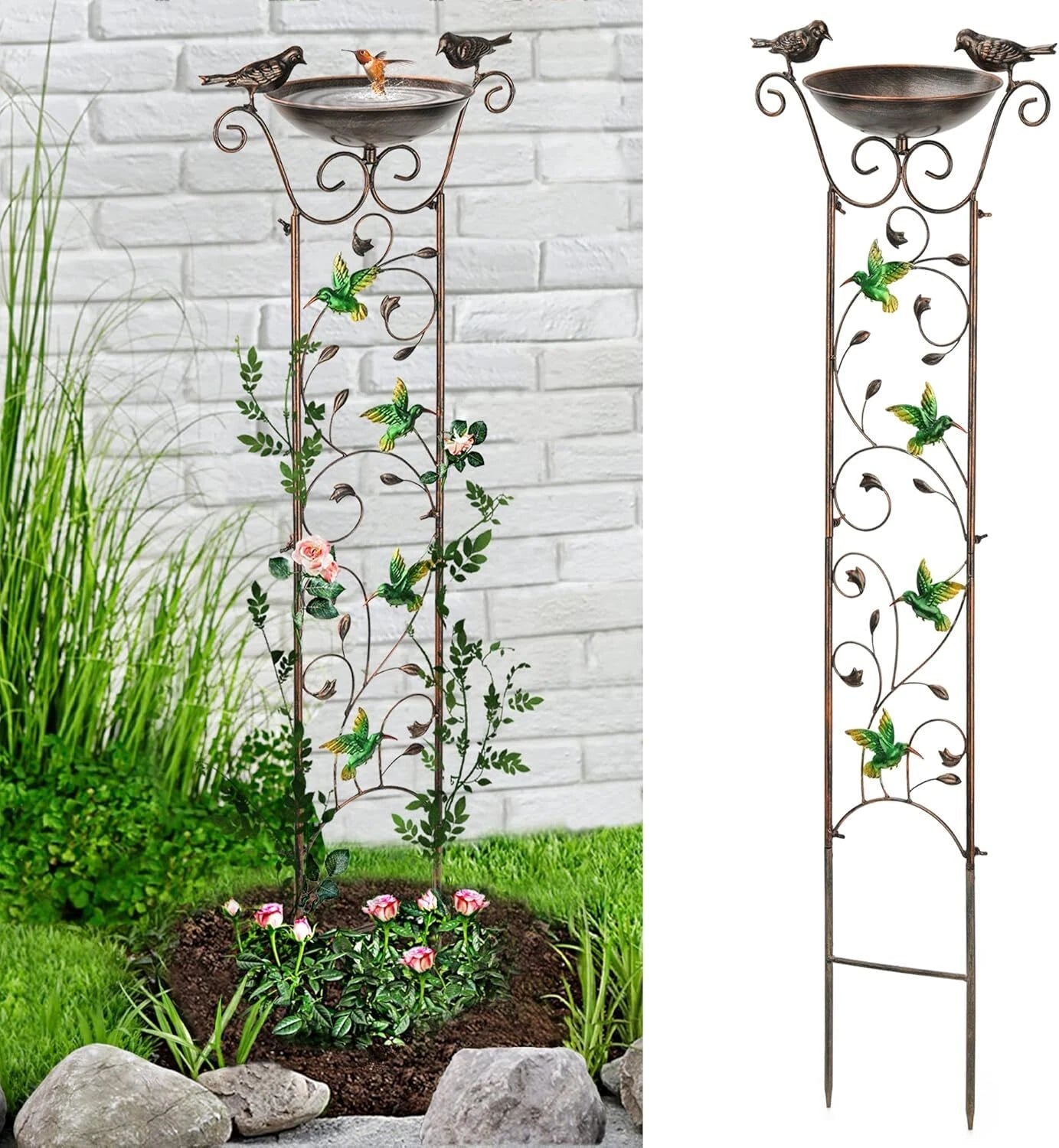 Garden Trellis Bird Bath Outdoor, 40 Inch Antique Iron Garden Plant Trellis 07FC0E-D4 - KOEEK