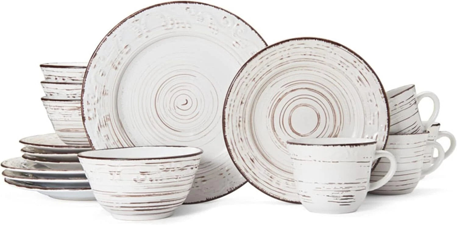 White 16-Piece Dinnerware Set, Serves 4, White Embossed 07FC0E-D4 - KOEEK