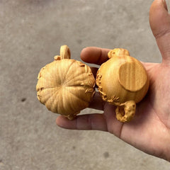 8cm Boxwood HandCarved Auspicious Pumpkin Plum Blossom Pot Tea Pet Ornament 07FC0E-D4 - KOEEK