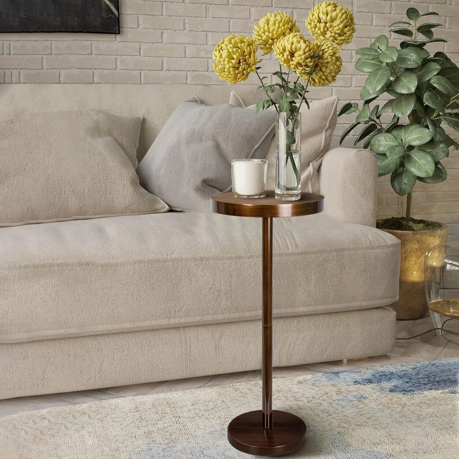 Pedestal Side Table,Beverage Table,Small Round Side Table,Martini Table, Brown 07FC0E-D4 - KOEEK
