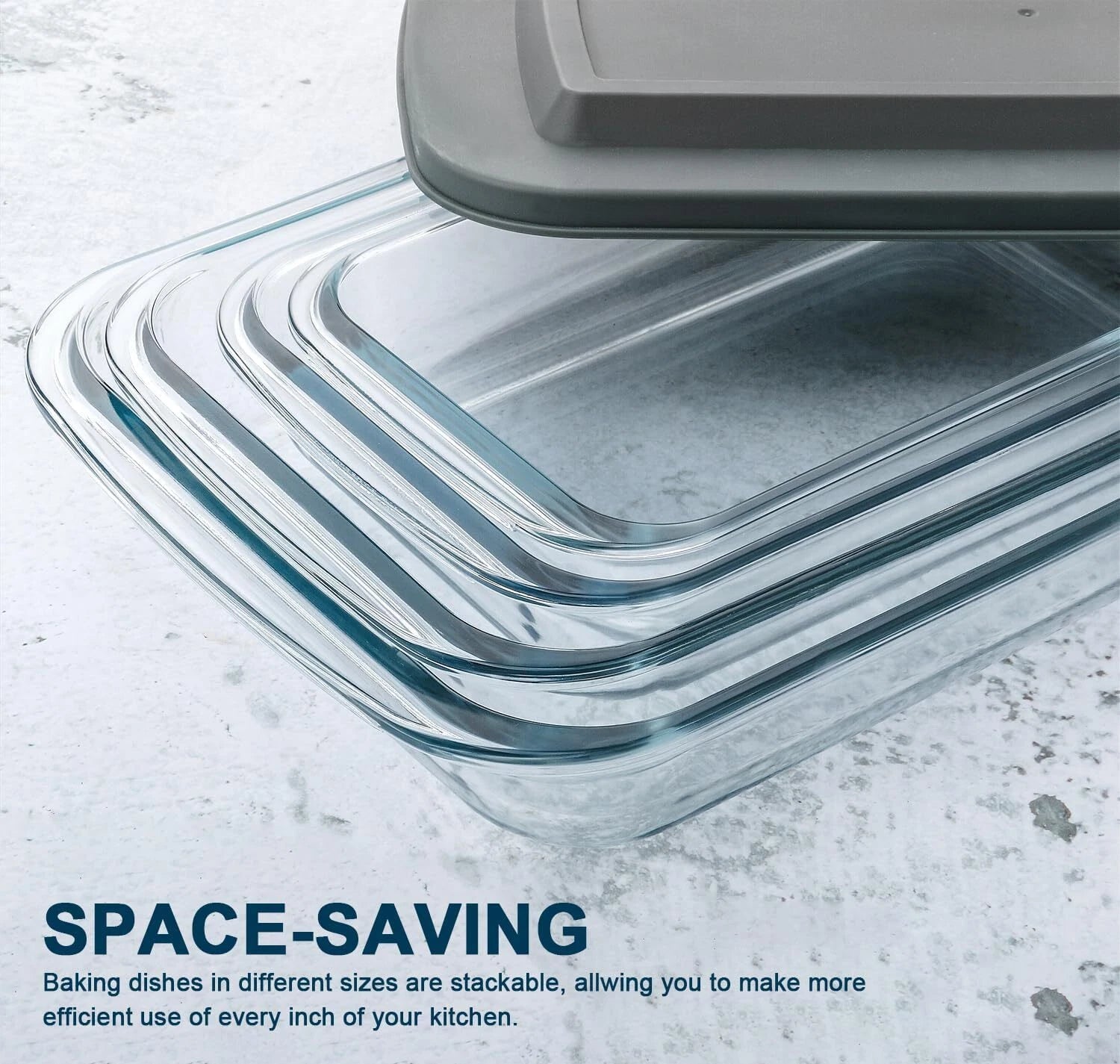 8 Piece DeepGlass Baking Pan Set, Rectangular Glass Baking Pan Set with Lid,Gray 07FC0E-D4 - KOEEK