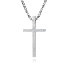 Mens Womens Stainless Steel Matte Cross Pendant w/ Necklace Chain 23.6" 07FC0E-D4 - KOEEK