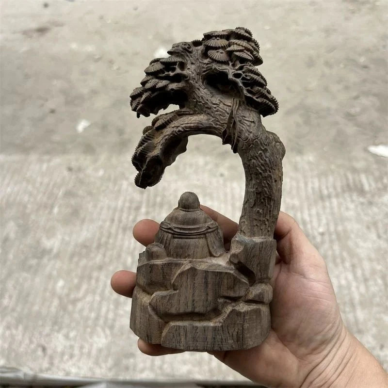 19cm Vietnamese Agarwood Carved Laughing Maitreya Buddha Statue Home Decor 07FC0E-D4 - KOEEK