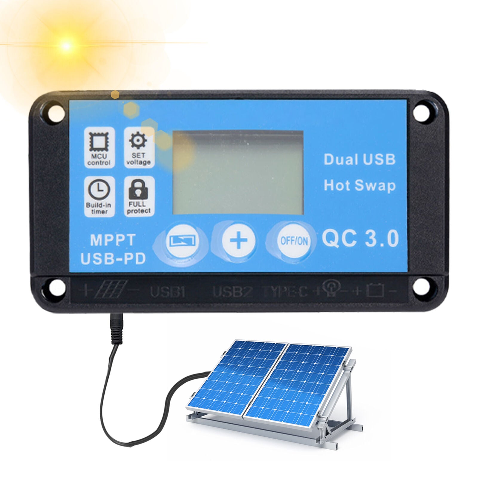 new 12V/24V  LCD Solar Panel Battery Regulator 12V/24V Charge Controller Dual USB koeek - KOEEK