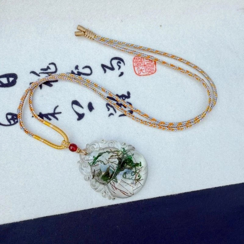 Green Resin Gourd Pendant Ice Style Carved Jewelry with Cord 07FC0E-D4 - KOEEK