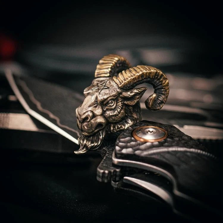 Goat Head Sculpture Bead EDC Pull Keychain Knife Pendant Lanyard Paracord Toys 07FC0E-D4 - KOEEK