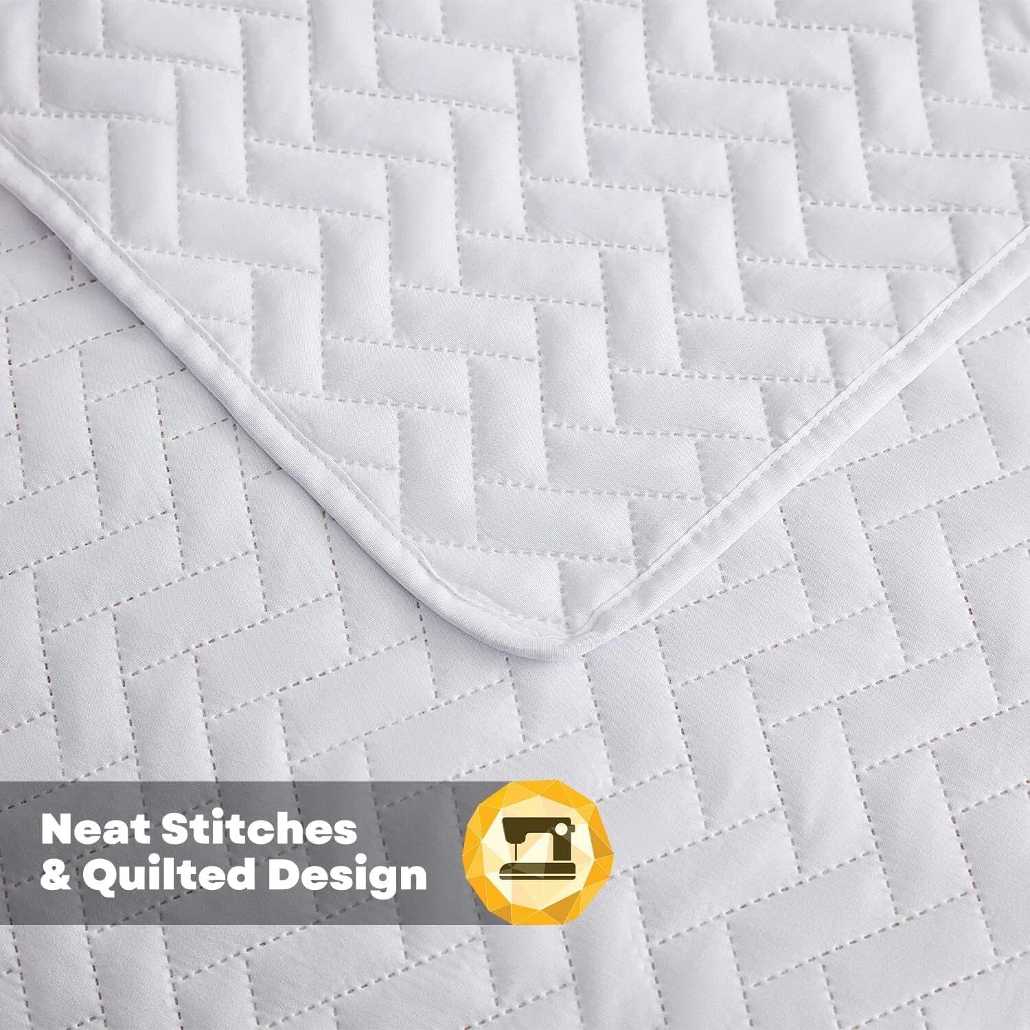 White Quilt Set King Size,Lightweight Bedspread Ultrasonic Chevron Pattern Light 07FC0E-D4 - KOEEK