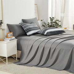 7-Piece Bagged Striped Queen Comforter Set, All Seasons (Gray, Queen) 07FC0E-D4 - KOEEK