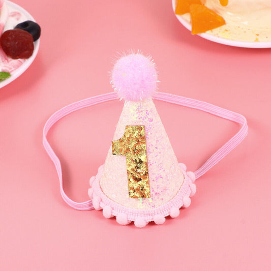 new 1st Birthday Headband First Birthday Party Hat Baby Shower Cone Hat koeek - KOEEK