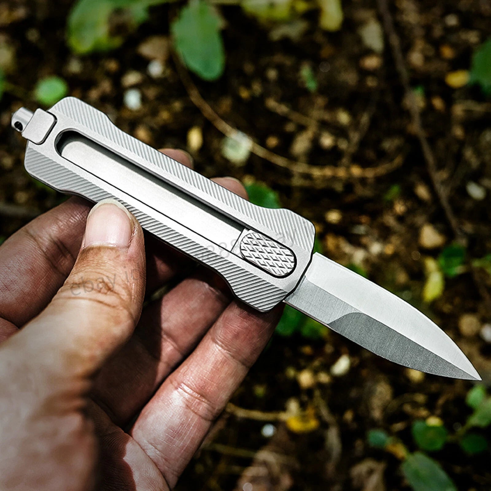 Titanium Slide Lock Manual Open EDC Knife w/ D2 Spear Point Blade&Glass Breaker 07FC0E-D4 - KOEEK
