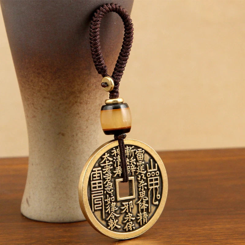 Longhu Mountain Cinnabar Key Chain Brass Eight Trigram Pendant Amulet Key Chain 07FC0E-D4 - KOEEK