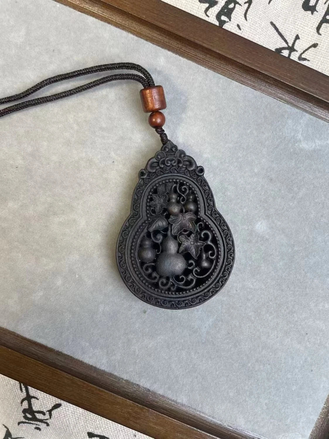 Agarwood Double Sided Carved Hollow Gourd Pendant  Charm Necklace 07FC0E-D4 - KOEEK