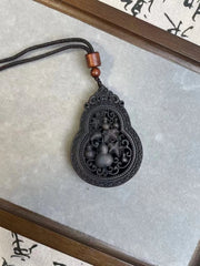 Agarwood Double Sided Carved Hollow Gourd Pendant  Charm Necklace 07FC0E-D4 - KOEEK