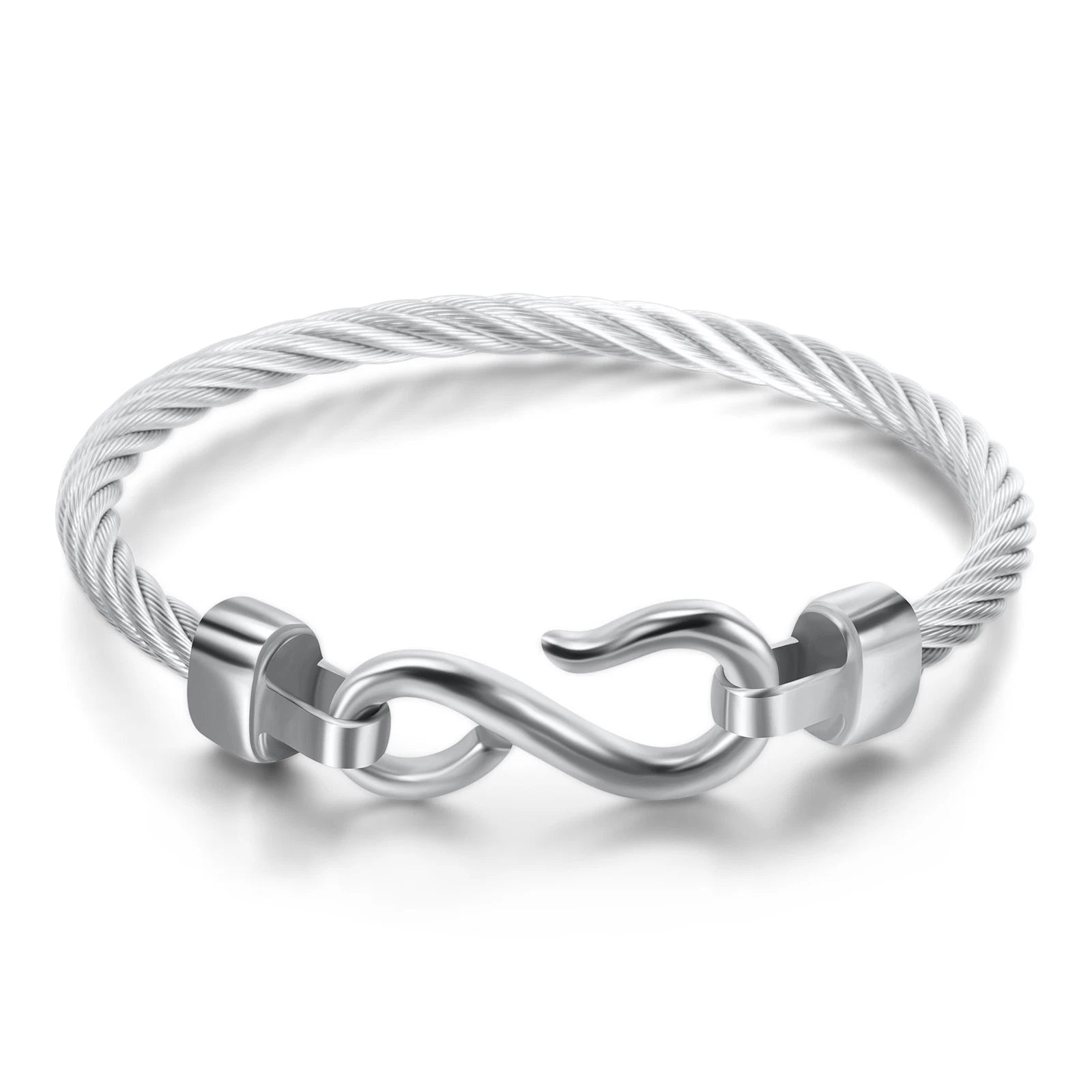 Love Infinity Symbol Charm Stainless Steel Cable Women's Cuff Bangle Bracelet 07FC0E-D4 - KOEEK