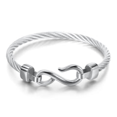 Love Infinity Symbol Charm Stainless Steel Cable Women's Cuff Bangle Bracelet 07FC0E-D4 - KOEEK
