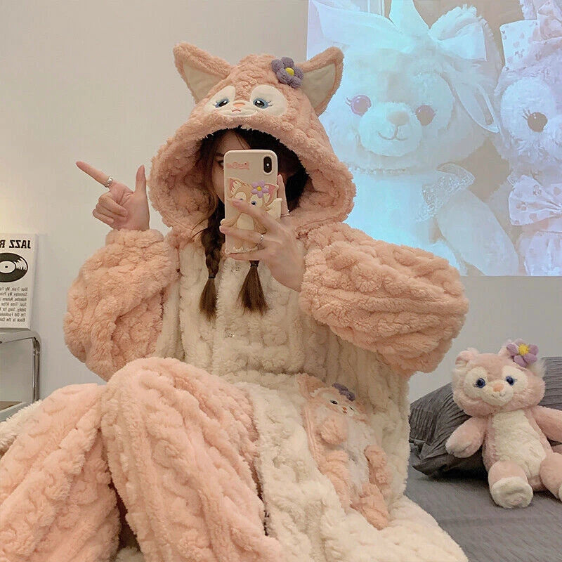 Kuromi My Melody Cinnamoroll Flannel Night-robe Pajama Pants Sleepwear Nightgown 07FC0E-D4 - KOEEK