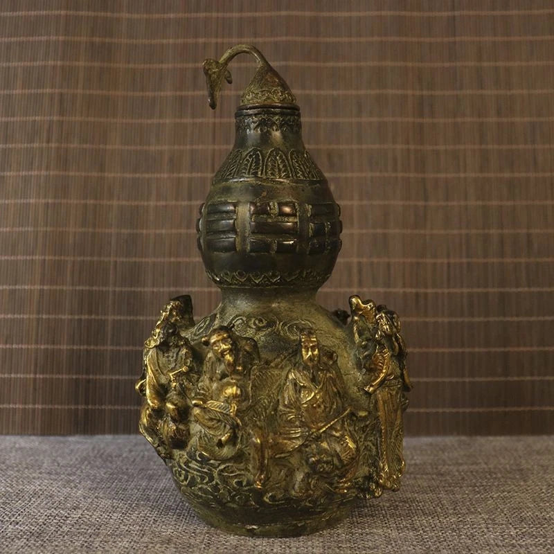 Brass Gourd Figurine Eight Immortals Design Feng Shui Home Entryway Decor 07FC0E-D4 - KOEEK