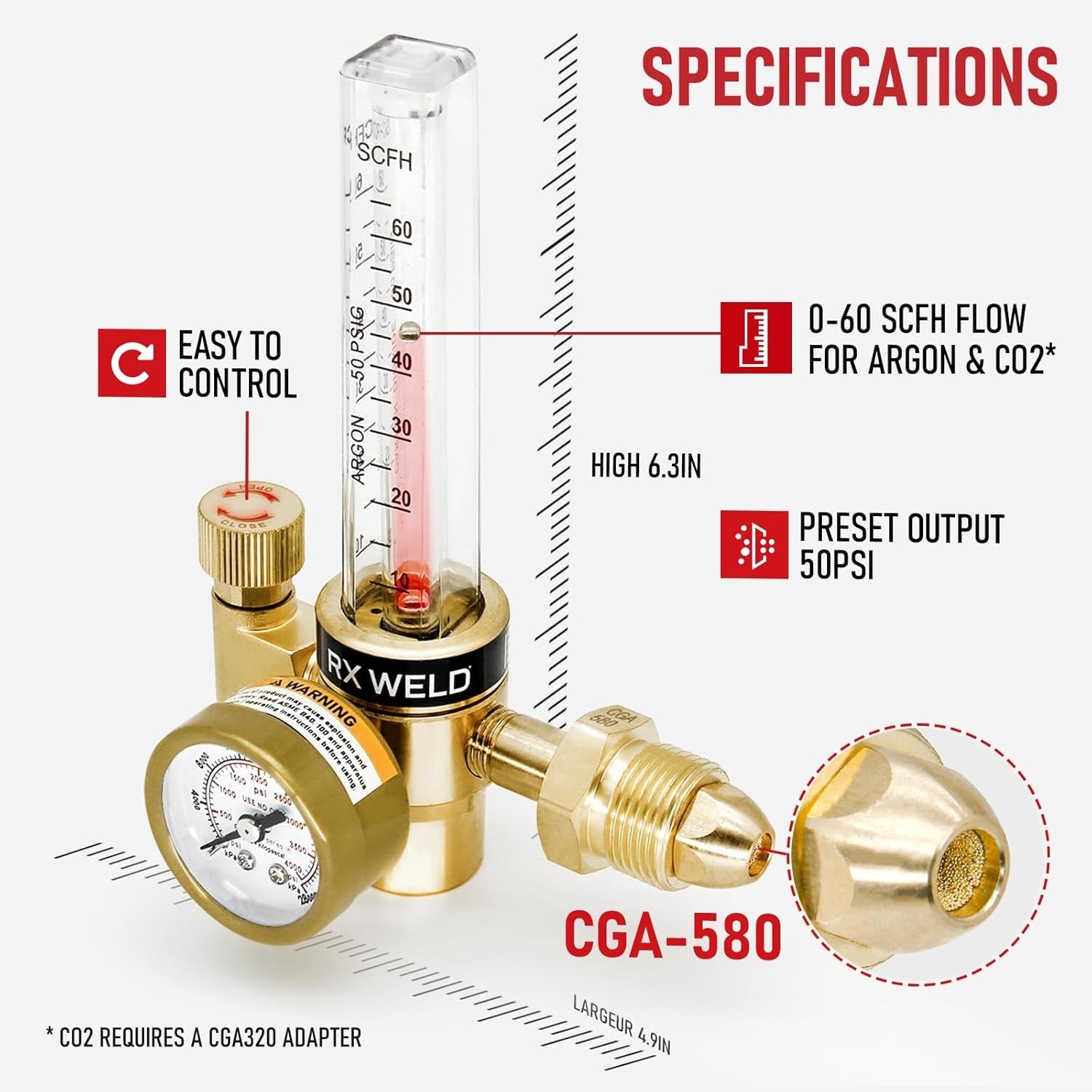 new RX WELD Argon Regulator Flowmeter Gas Gauge for Mig Tig Weld with Gas... RX WELD - KOEEK