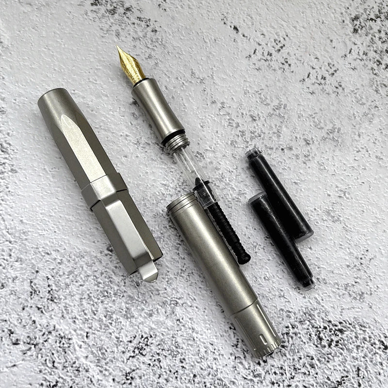 Titanium Alloy Fountain Pen Octagonal Pocket Student Office Business Pen 07FC0E-D4 - KOEEK