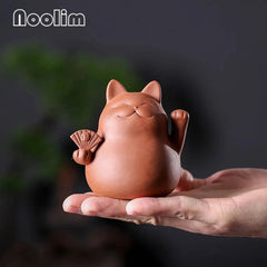 Purple Clay  Cat Tea Pet Handmade Cute Small Animal Figurines Decoration 07FC0E-D4 - KOEEK