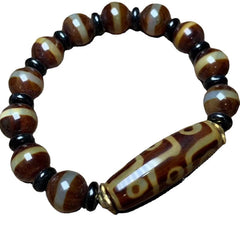 First-line Tibetan Old Dzi Bead Ethnic Natural Tibetan Dzi Bead Agate Bracelet 07FC0E-D4 - KOEEK