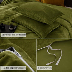 Super Soft Velvet Queen Size Comforter Set,3 Piece Warm Velvet Fluffy BeddingSet 07FC0E-D4 - KOEEK