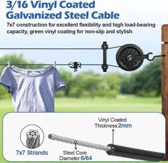Outdoor clothesline set,150foot black PVCcoated galvanized clothesline pulleyset