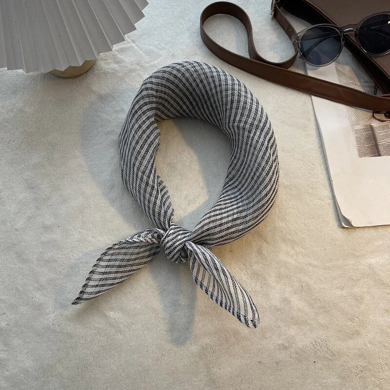 Womens  Linen Striped White Necktie Bandana Thin Neckerchief Scarf Accessory 07FC0E-D4 - KOEEK
