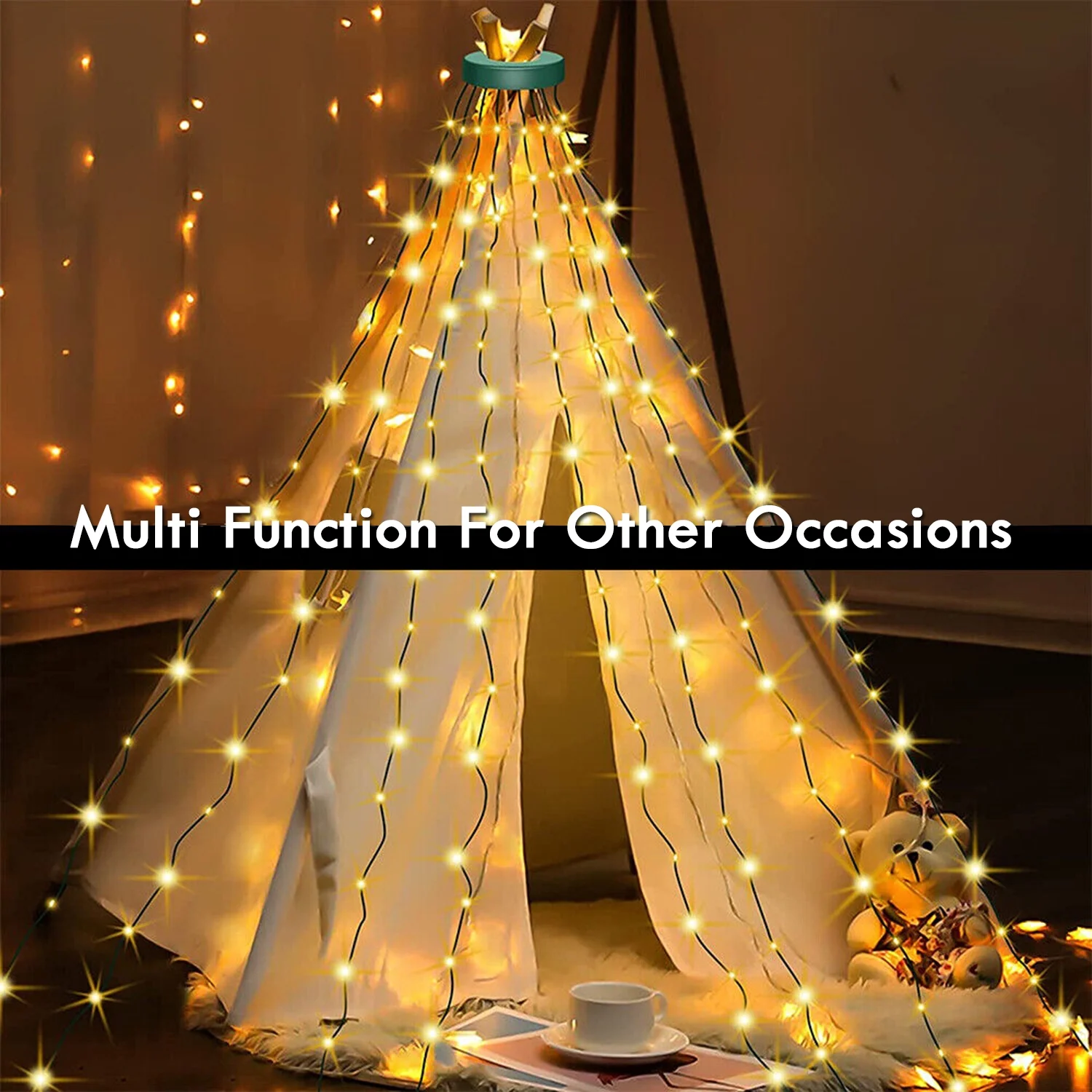 Christmas Tree String Lights Decorations with Ring Smart APP, 200 LED Waterfall 07FC0E-D4 - KOEEK