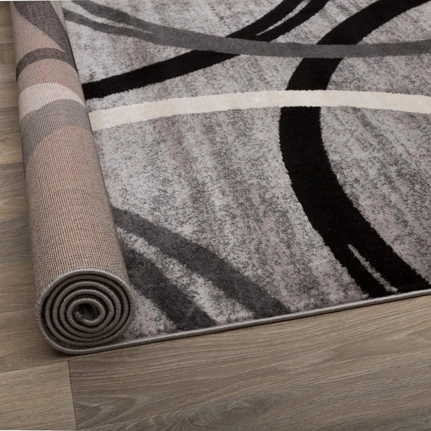 Modern Wave Round Design Area Rug 5'3“ x 7'3” Gray 07FC0E-D4 - KOEEK